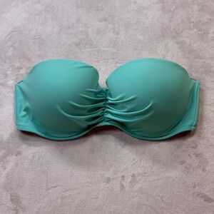 Victoria's Secret Bikini Top 36D Bandeau Strapless Teal Swim Push Up